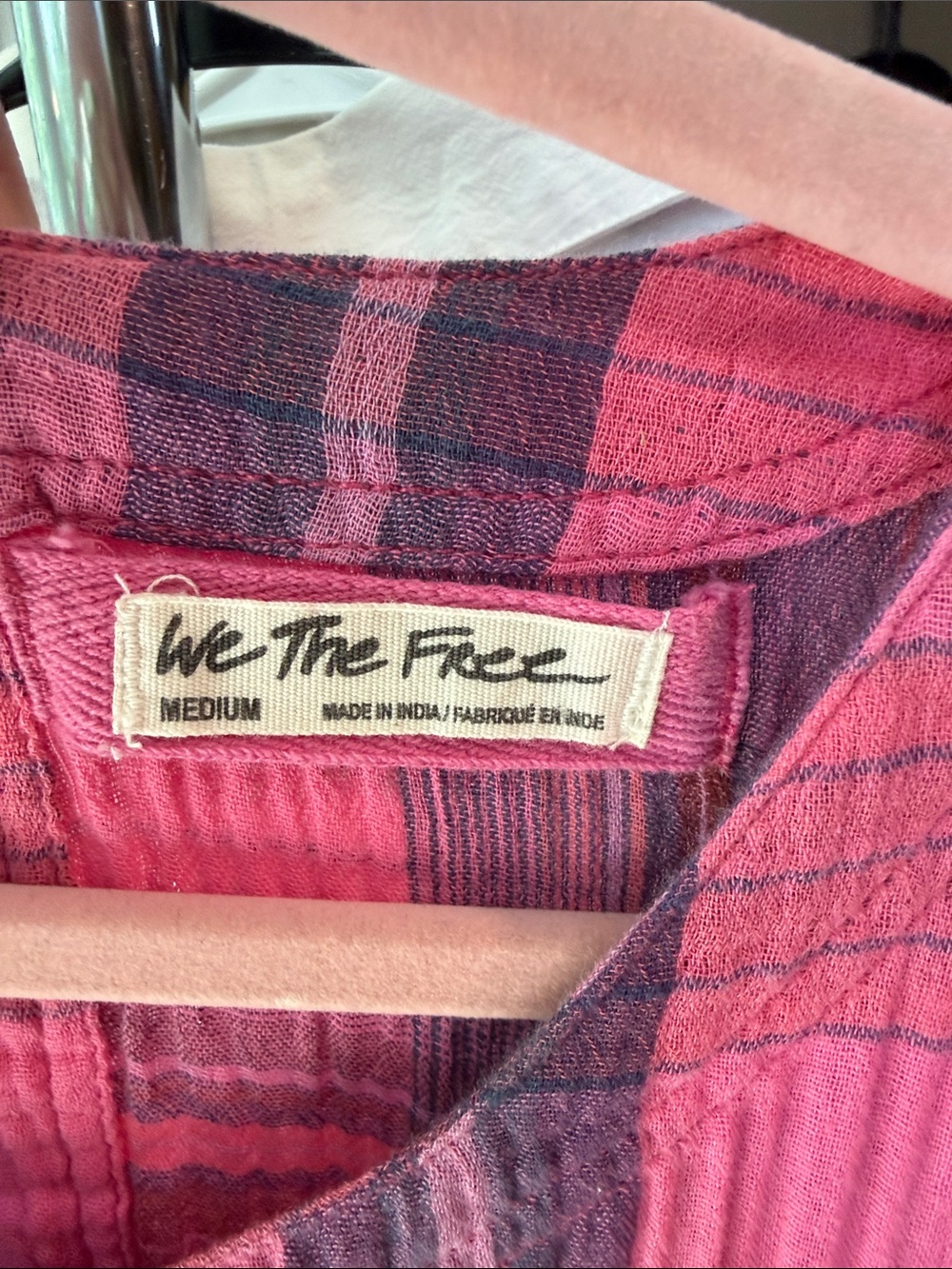 We The Free Fuchsia and Purple Plaid Short-Sleeve Tunic w/ Pockets - Picture 4 of 4